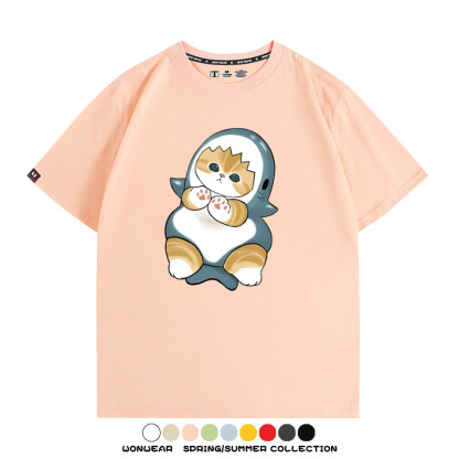 鯊魚貓福珊迪日系COS二次元卡通玩耍情侶短袖上衣純棉T恤衫夏季男寬鬆