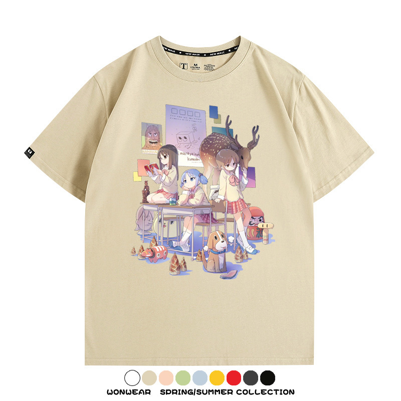 搞笑動漫日常二次元周邊短袖夏季男士純棉T恤衫青少年學生潮上衣