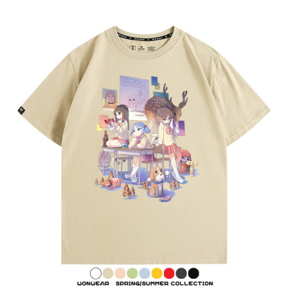 搞笑動漫日常二次元周邊短袖夏季男士純棉T恤衫青少年學生潮上衣