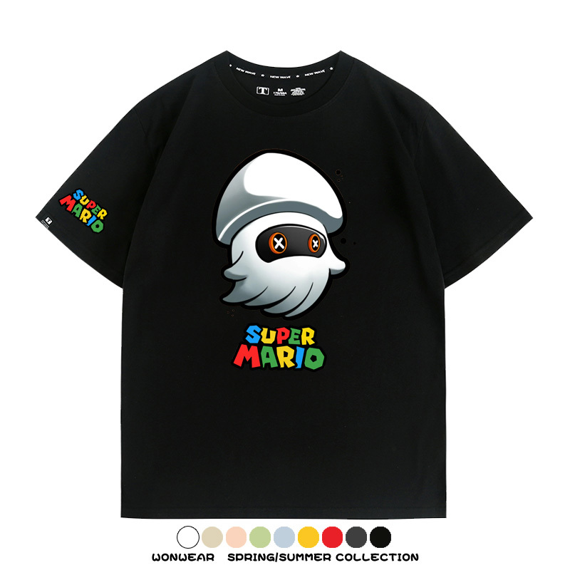 瑪利歐兄弟任天堂周邊短袖游戲卡通蘑菇青少年男寬鬆夏季純棉T恤