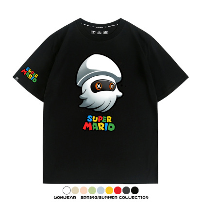 瑪利歐兄弟任天堂周邊短袖游戲卡通蘑菇青少年男寬鬆夏季純棉T恤