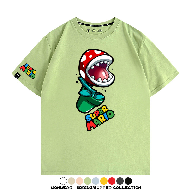 瑪利歐兄弟任天堂周邊短袖游戲卡通蘑菇青少年男寬鬆夏季純棉T恤