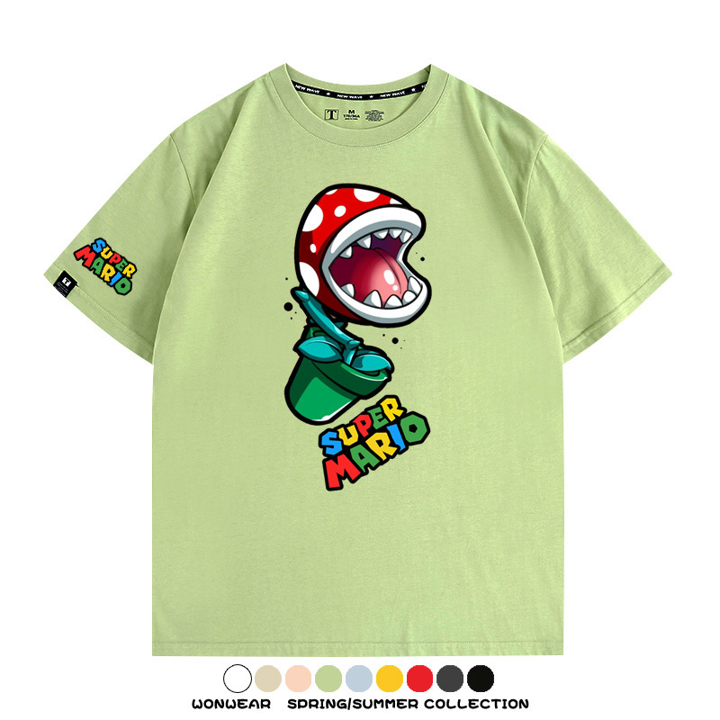 瑪利歐兄弟任天堂周邊短袖游戲卡通蘑菇青少年男寬鬆夏季純棉T恤