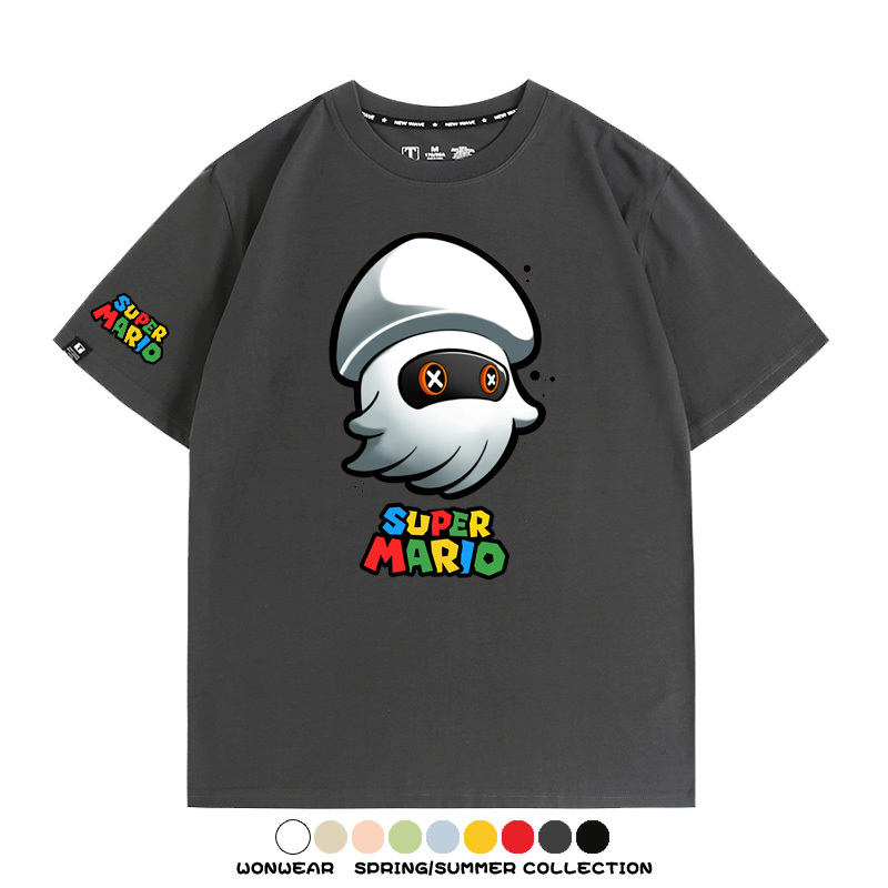 瑪利歐兄弟任天堂周邊短袖游戲卡通蘑菇青少年男寬鬆夏季純棉T恤