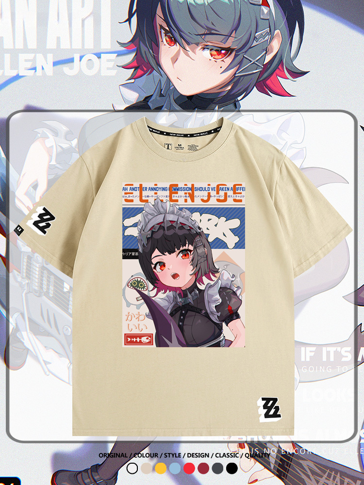 絕區零遊戲鯊魚妹艾蓮聯名款短袖夏季青少年男潮純棉寬鬆百搭T恤