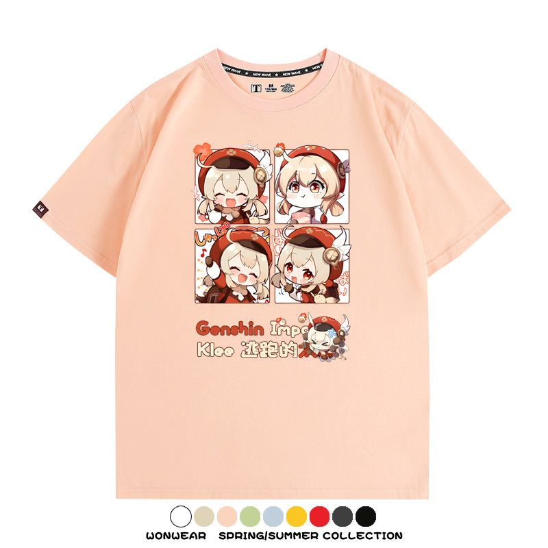 原神遊戲散兵可莉芙寧娜胡桃可愛Q版二次元周邊夏男純棉T恤衫短袖