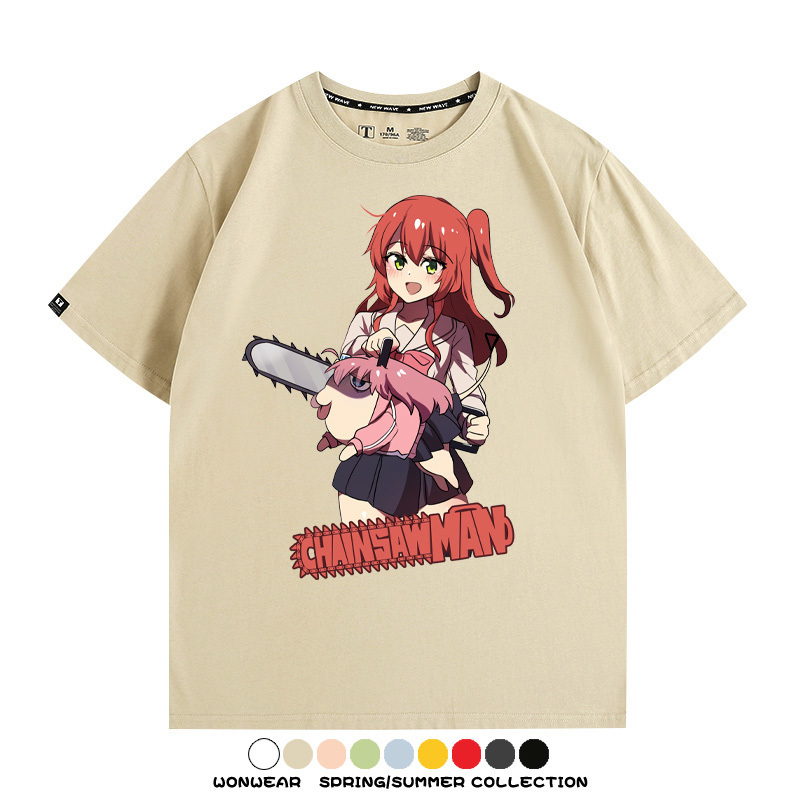 孤獨搖滾後藤一里聯名啵奇塔鏈鋸人 親子情侶寬鬆短袖T
