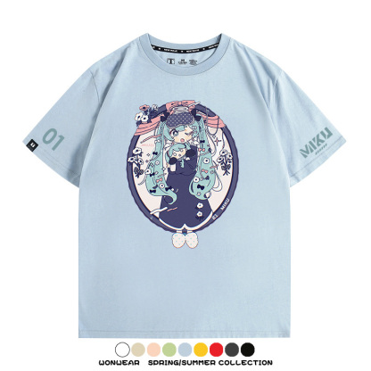 初音未來MIKU 周邊情侶百搭短袖t-shirt