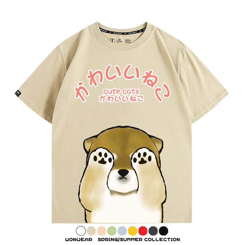 日系印花貓貓復古卡通 親子情侶裝寬鬆短袖T
