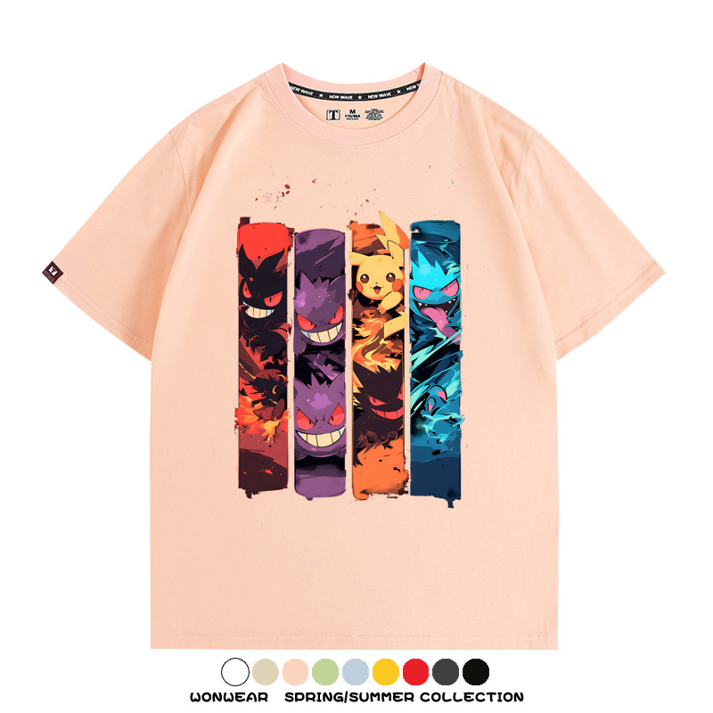 精靈寶可夢潮牌動漫 親子情侶裝寬鬆短袖T