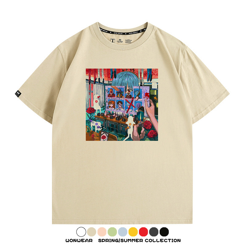 新世紀福音戰士EVA藝術插畫潮牌印花T恤夏季男潮純棉短袖寬鬆上衣