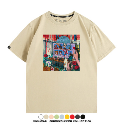 新世紀福音戰士EVA藝術插畫潮牌印花T恤夏季男潮純棉短袖寬鬆上衣