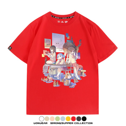 搞笑動漫日常二次元周邊短袖夏季男士純棉T恤衫青少年學生潮上衣
