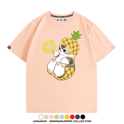 菠蘿貓福珊迪二次元情侶裝t恤衫聯名純棉圓領短袖上衣服卡通喵半袖男