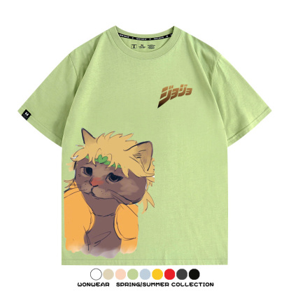 JOJO奇妙冒險聯動網紅嗷嗚貓波仔惡搞動漫短袖t-shirt