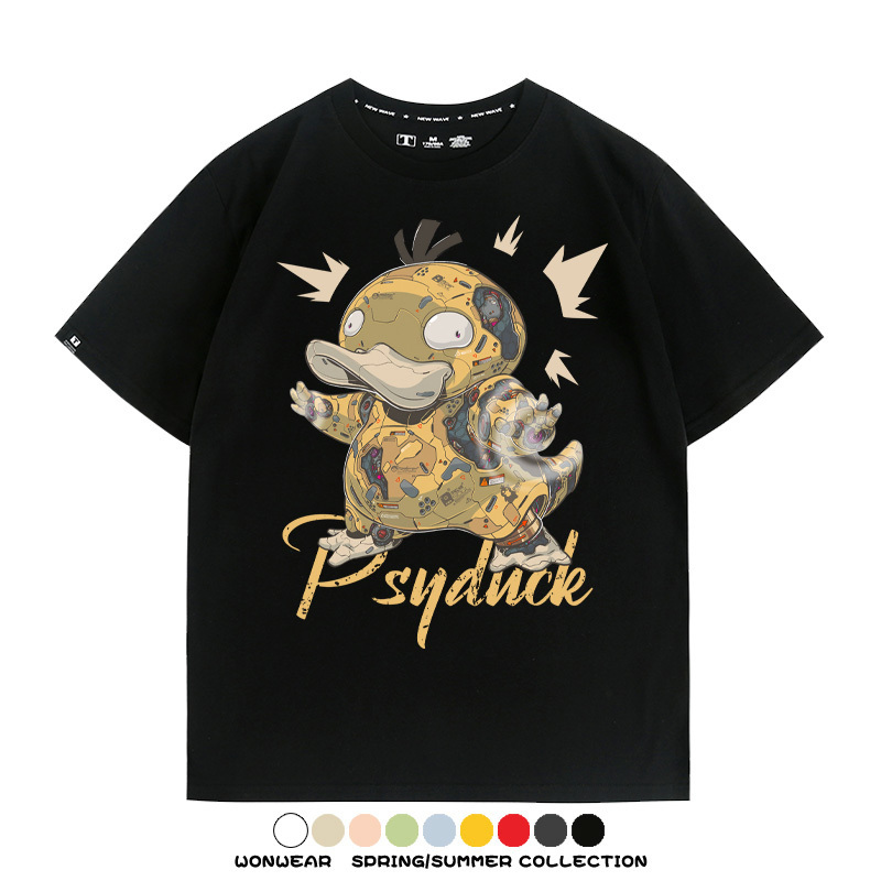 機械可達鴨精靈寶可夢 親子情侶裝寬鬆短袖T