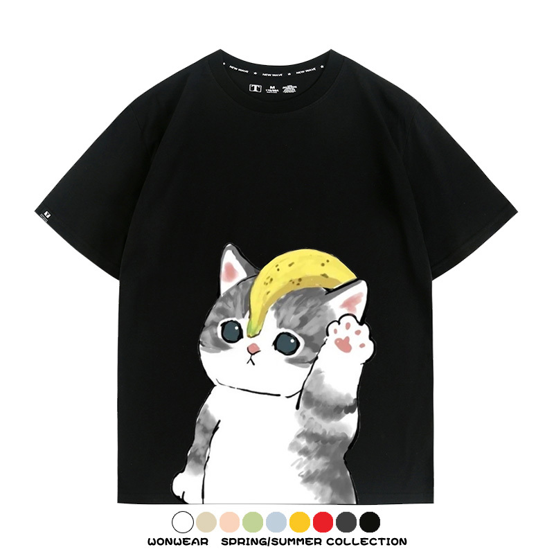 香蕉貓福珊迪情侶裝短袖上衣服日系二次元喵聯名半袖動物半袖男t恤夏