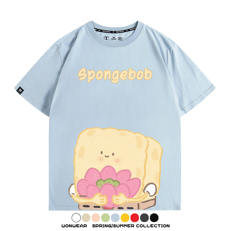 海綿寶寶派大星Q版短袖上衣服佛系好運蓮蓮卡通t恤衫純棉休閒半袖