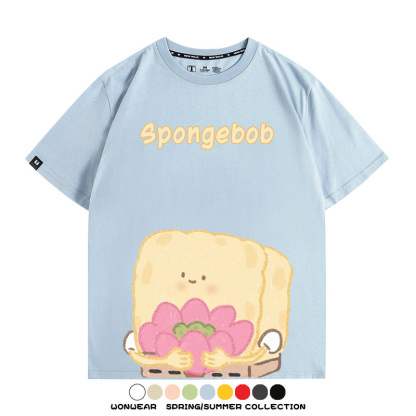 海綿寶寶派大星Q版短袖上衣服佛系好運蓮蓮卡通t恤衫純棉休閒半袖