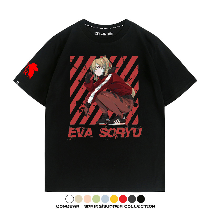 明日香日系潮牌聯名短袖動漫EVA周邊落肩純棉T恤夏青少年情侶上衣