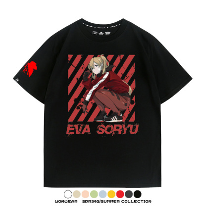 明日香日系潮牌聯名短袖動漫EVA周邊落肩純棉T恤夏青少年情侶上衣