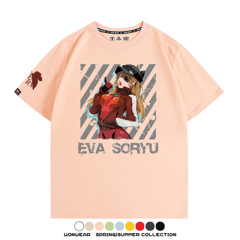 明日香日系潮牌聯名短袖動漫EVA周邊落肩純棉T恤夏青少年情侶上衣