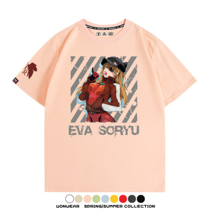 明日香日系潮牌聯名短袖動漫EVA周邊落肩純棉T恤夏青少年情侶上衣