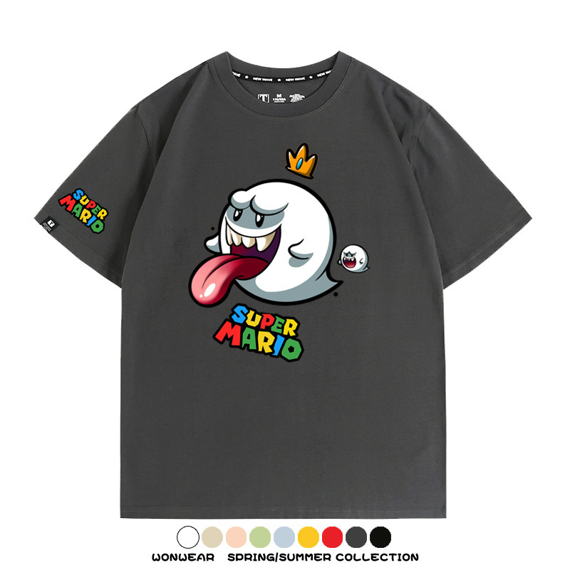 瑪利歐兄弟任天堂周邊短袖游戲卡通蘑菇青少年男寬鬆夏季純棉T恤