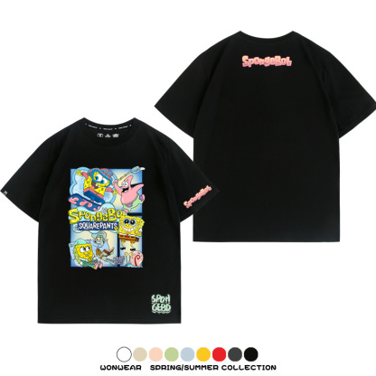 海綿寶寶 卡通潮牌周邊情侶寬鬆短袖t-shirt