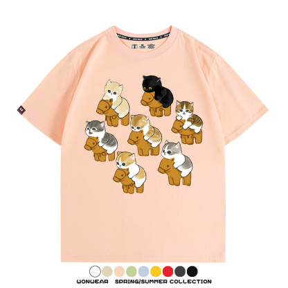 日系貓貓木馬卡通Q版 親子情侶裝寬鬆短袖T