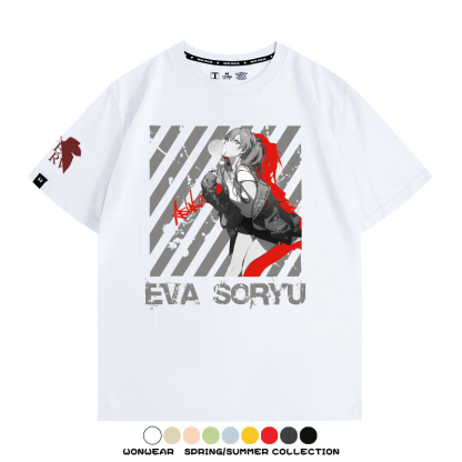 明日香日系潮牌聯名短袖動漫EVA周邊落肩純棉T恤夏青少年情侶上衣