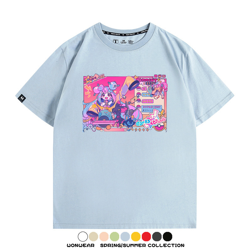 寶可夢歌姬美洛耶塔聯動MIKU初音未來周邊短袖T恤衫夏季純棉上衣寬鬆