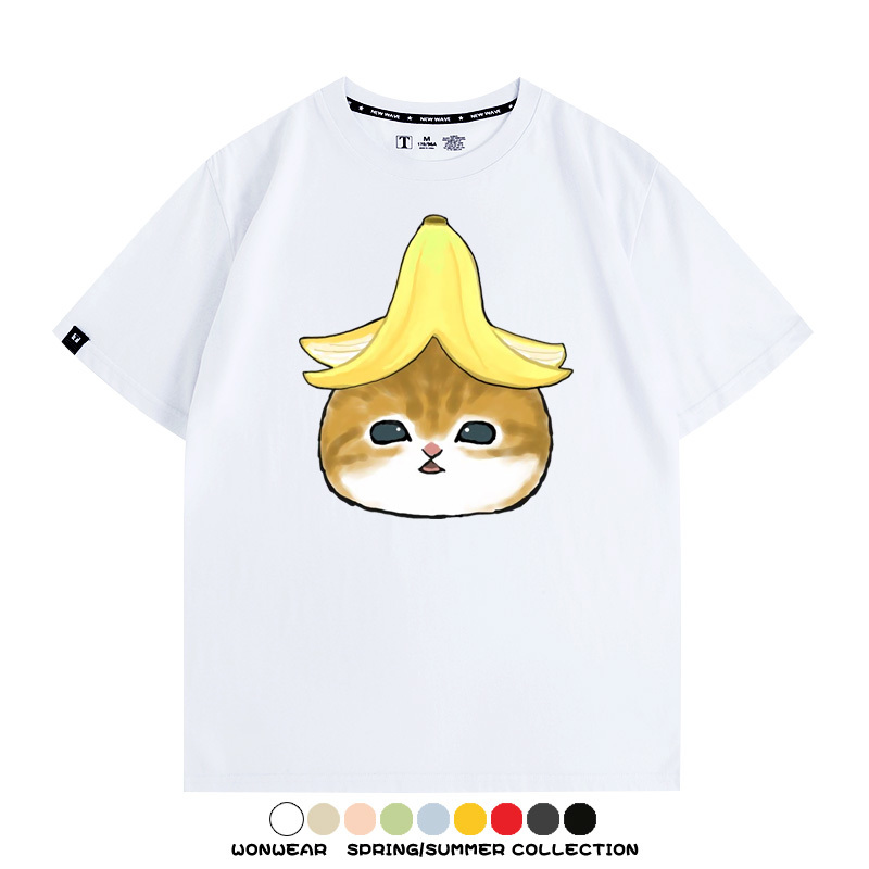 香蕉貓福珊迪情侶裝短袖上衣服日系二次元喵聯名半袖動物半袖男t恤夏