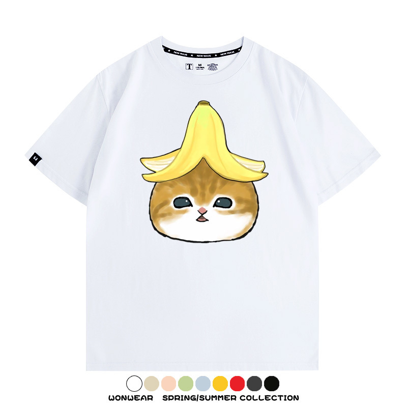 香蕉貓福珊迪情侶裝短袖上衣服日系二次元喵聯名半袖動物半袖男t恤夏