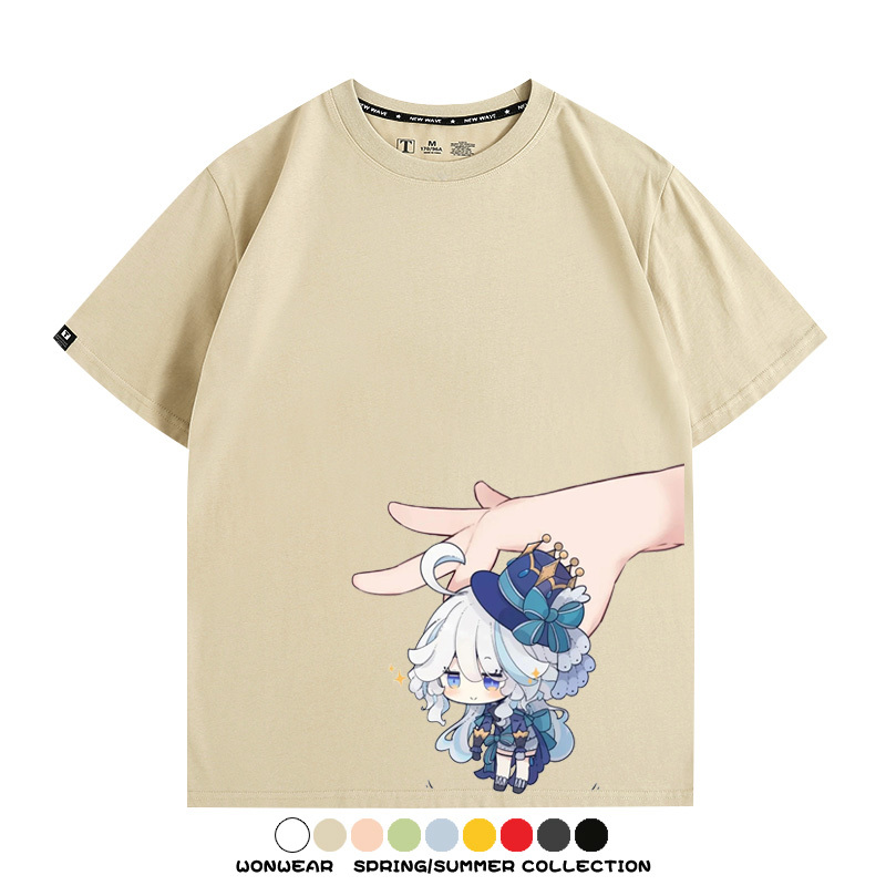 原神遊戲水神芙寧娜芙卡洛斯Q版可愛周邊短袖夏季純棉男潮T恤百搭