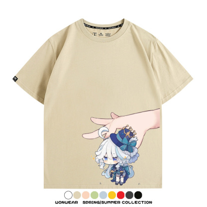 原神遊戲水神芙寧娜芙卡洛斯Q版可愛周邊短袖夏季純棉男潮T恤百搭