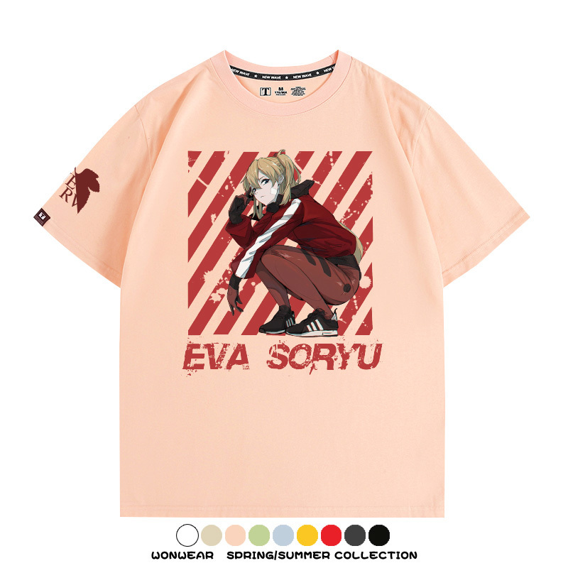 明日香日系潮牌聯名短袖動漫EVA周邊落肩純棉T恤夏青少年情侶上衣