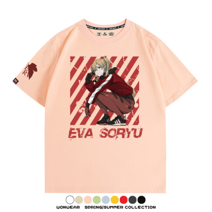 明日香日系潮牌聯名短袖動漫EVA周邊落肩純棉T恤夏青少年情侶上衣
