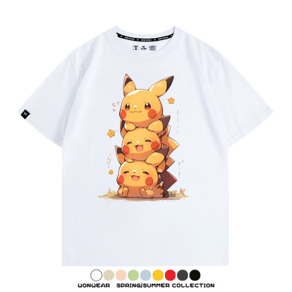 寶可夢皮卡丘可愛疊疊樂 親子情侶裝寬鬆短袖T
