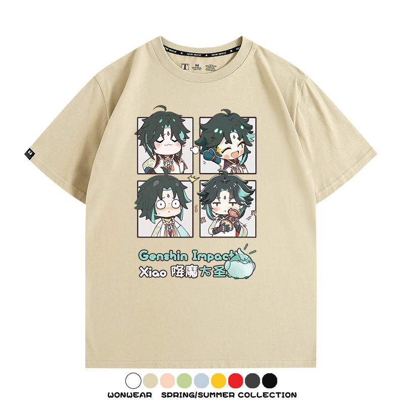 原神遊戲散兵可莉芙寧娜胡桃可愛Q版二次元周邊夏男純棉T恤衫短袖
