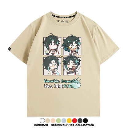 原神遊戲散兵可莉芙寧娜胡桃可愛Q版二次元周邊夏男純棉T恤衫短袖
