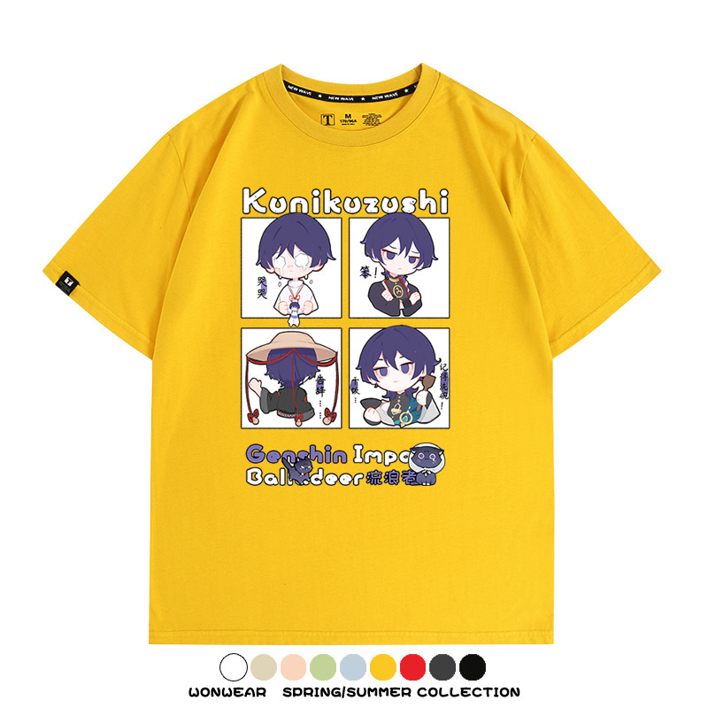 原神遊戲散兵可莉芙寧娜胡桃可愛Q版二次元周邊夏男純棉T恤衫短袖