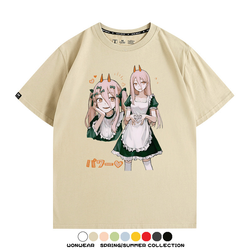 鏈鋸人動漫帕瓦聯名動漫周邊二次元情侶短袖夏季純棉T恤男潮百搭