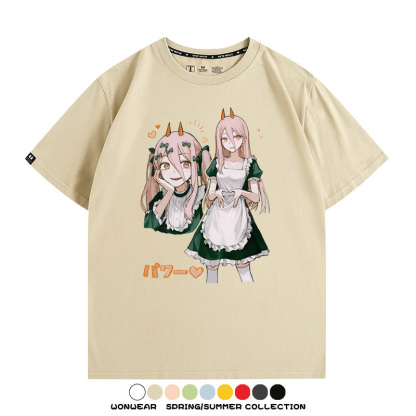 鏈鋸人動漫帕瓦聯名動漫周邊二次元情侶短袖夏季純棉T恤男潮百搭