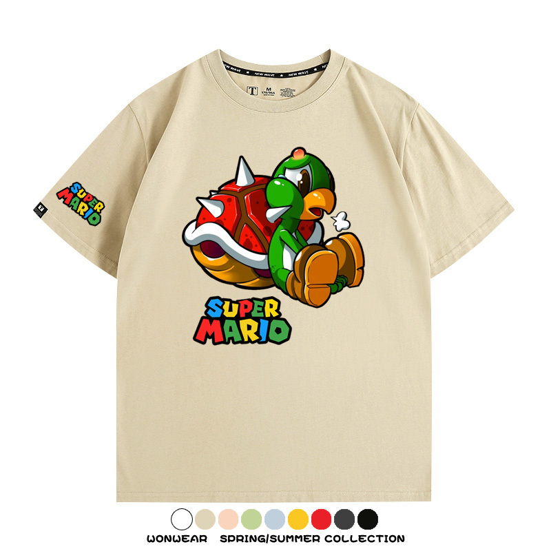 瑪利歐兄弟任天堂周邊短袖游戲卡通蘑菇青少年男寬鬆夏季純棉T恤