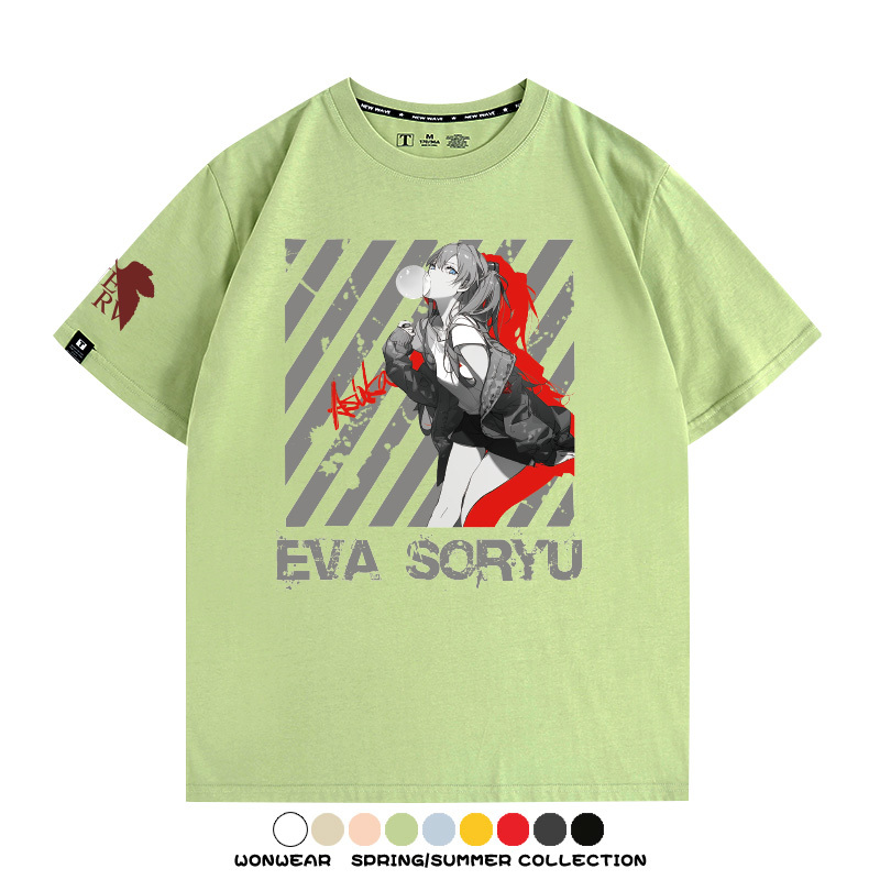 明日香日系潮牌聯名短袖動漫EVA周邊落肩純棉T恤夏青少年情侶上衣