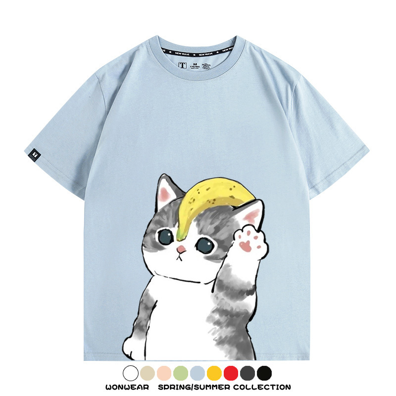 香蕉貓福珊迪情侶裝短袖上衣服日系二次元喵聯名半袖動物半袖男t恤夏