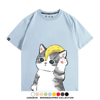 香蕉貓福珊迪情侶裝短袖上衣服日系二次元喵聯名半袖動物半袖男t恤夏