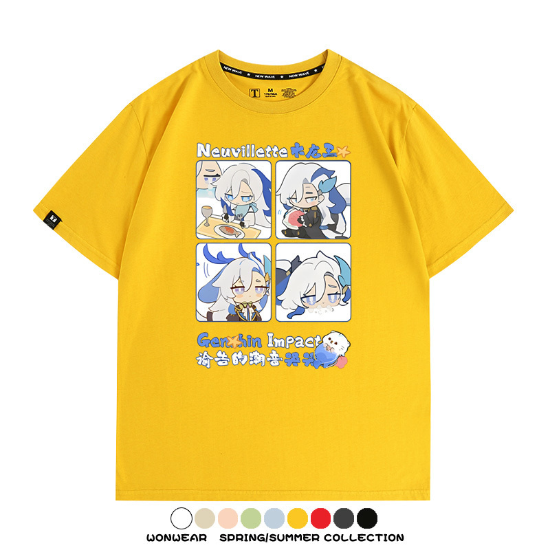 原神遊戲散兵可莉芙寧娜胡桃可愛Q版二次元周邊夏男純棉T恤衫短袖