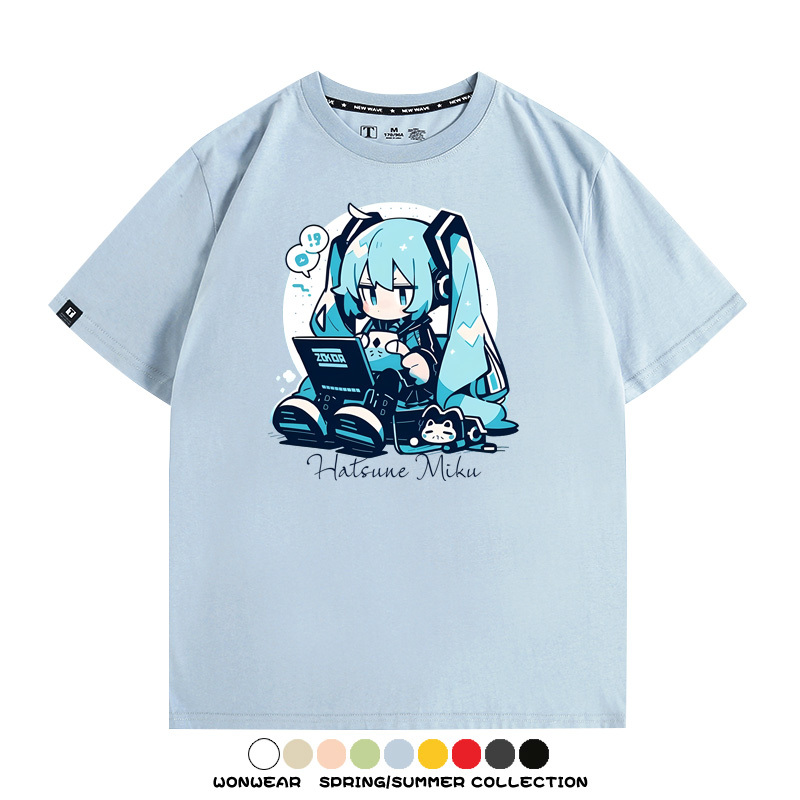 元氣日系少女機能動漫初音未來MIKU 親子情侶裝寬鬆短袖T